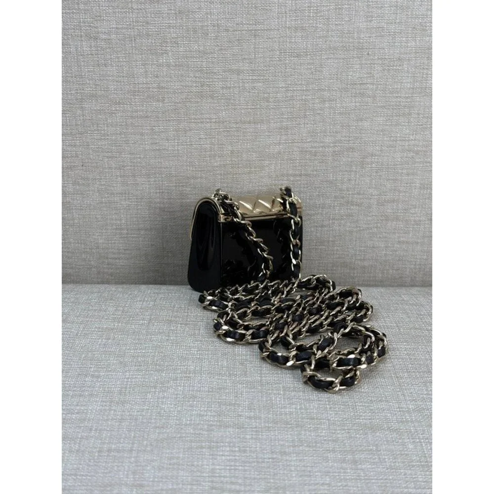 CHANEL Gold/Black Metal Mini Classic Pendant SHW